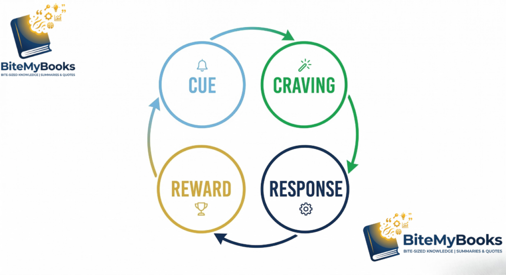 The 4-step Habit Loop diagram (Cue, Craving, Response, Reward) from Atomic Habits Chapter 3