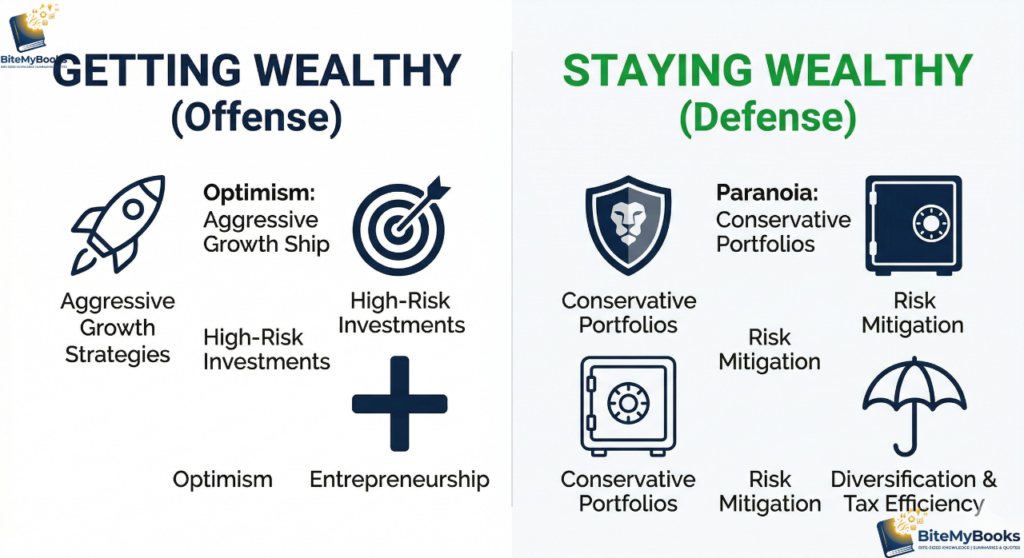 Getting Wealthy vs Staying Wealthy mindset infographic from The Psychology of Money